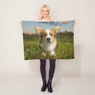 Cutest Baby Animals Corgi in Cloudy Yard Fleece Blanket
