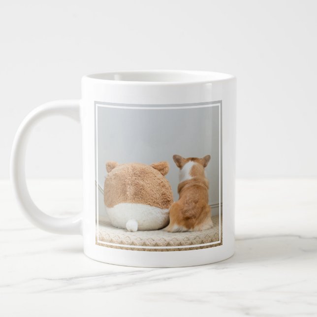 Cutest Baby Animals | Corgi & Plush Puppy Giant Coffee Mug (Left)