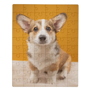Cutest Baby Animals Corgi Portrait on Orange Jigsaw Puzzle