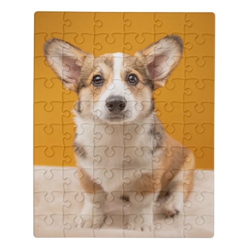 Cutest Baby Animals  Corgi Portrait on Orange Jigsaw Puzzle