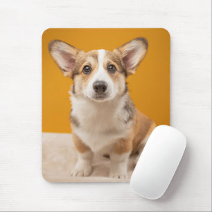 Cutest Baby Animals Corgi Portrait on Orange Mouse Pad
