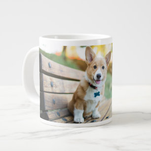 Cutest Baby Animals   Corgi Puppy on a Park Bench Giant Coffee Mug