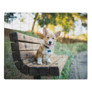 Cutest Baby Animals Corgi Puppy on a Park Bench Jigsaw Puzzle