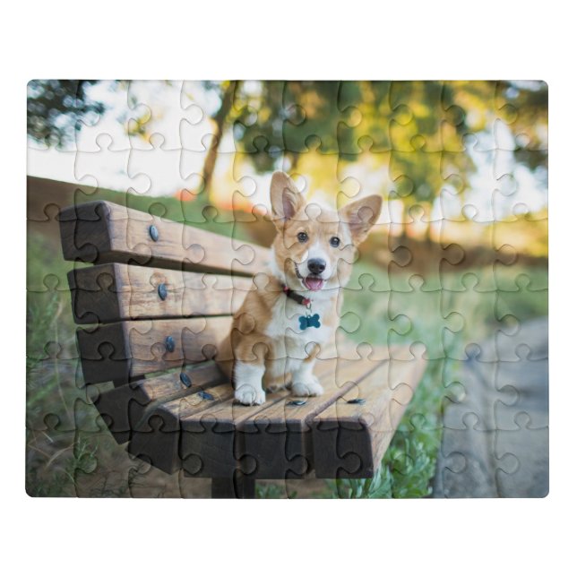 Cutest Baby Animals | Corgi Puppy on a Park Bench Jigsaw Puzzle (Puzzle Horizontal)