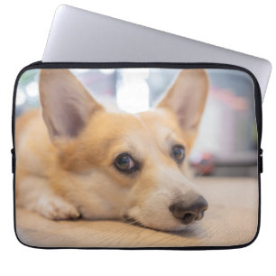 Cutest Baby Animals Corgi Puppy on Floor Laptop Sleeve