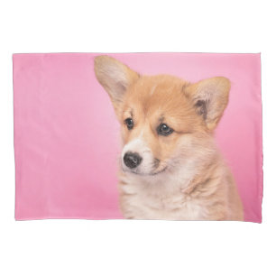 Cutest Baby Animals Corgi Puppy on Pink Pillow Case