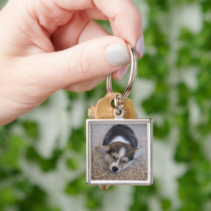 Cutest Baby Animals Corgi Puppy on Shag Rug Keychain