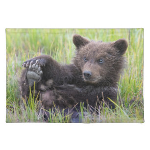 Cutest Baby Animals Cute Brown Bear Cub Playing Cloth Placemat