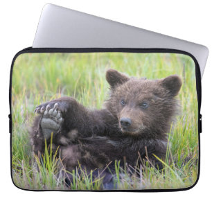 Cutest Baby Animals Cute Brown Bear Cub Playing Laptop Sleeve