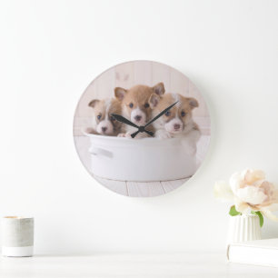 Cutest Baby Animals Cute Corgi Puppies in a Pot Large Clock