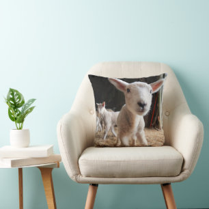 Cutest Baby Animals Cute Lamb in a Farm Throw Pillow