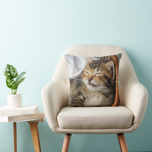 Cutest Baby Animals | Cute Tabby Cat Sleeping Throw Pillow (Chair)
