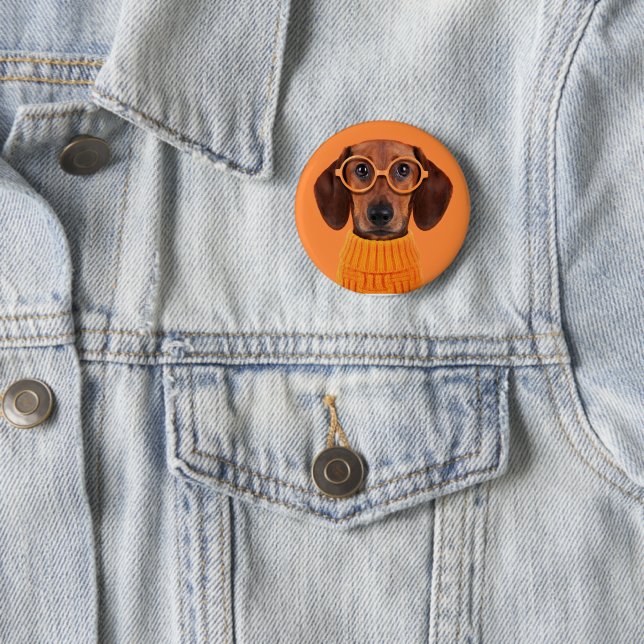 Cutest Baby Animals | Dachshund Orange Sweater Button (In Situ)