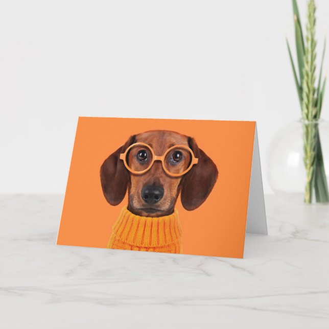 Cutest Baby Animals | Dachshund Orange Sweater Card (Front)