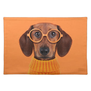 Cutest Baby Animals   Dachshund Orange Sweater Cloth Placemat