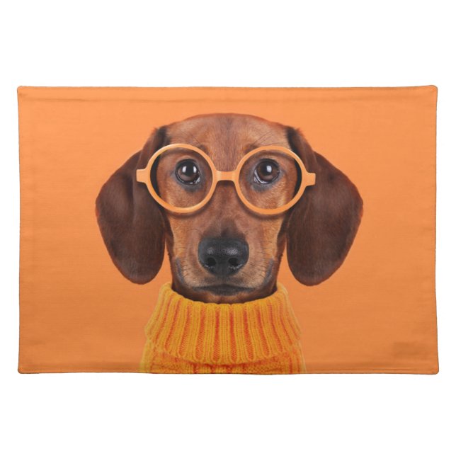Cutest Baby Animals | Dachshund Orange Sweater Cloth Placemat (Front)