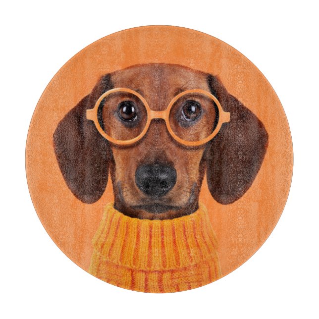 Cutest Baby Animals | Dachshund Orange Sweater Cutting Board (Front)