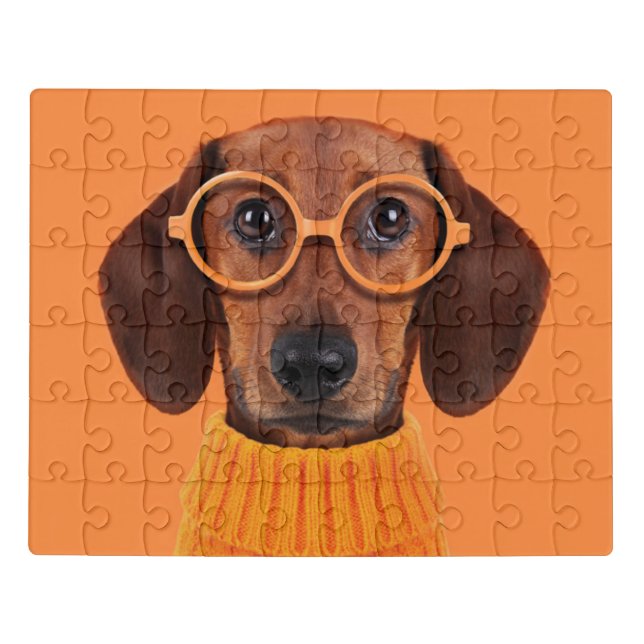 Cutest Baby Animals | Dachshund Orange Sweater Jigsaw Puzzle (Puzzle Horizontal)