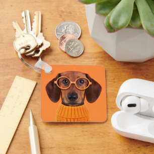 Cutest Baby Animals Dachshund Orange Sweater Keychain