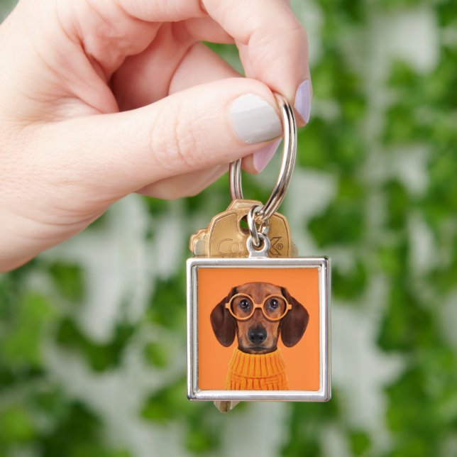 Cutest Baby Animals | Dachshund Orange Sweater Keychain (Hand)