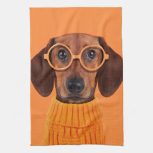 Cutest Baby Animals Dachshund Orange Sweater Kitchen Towel