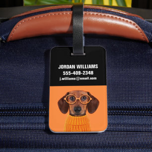 Cutest Baby Animals Dachshund Orange Sweater Luggage Tag
