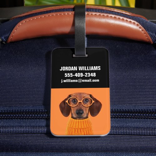 Cutest Baby Animals  Dachshund Orange Sweater Luggage Tag