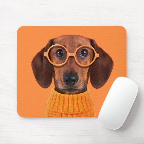 Cutest Baby Animals  Dachshund Orange Sweater Mouse Pad