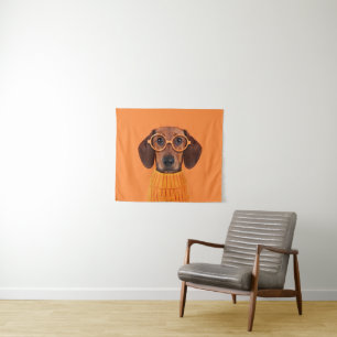 Cutest Baby Animals Dachshund Orange Sweater Tapestry