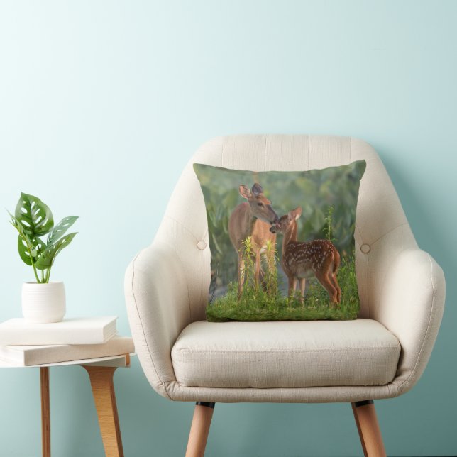 Cutest Baby Animals | Deer and Baby Throw Pillow (Chair)