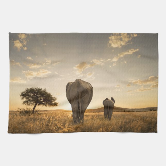 Cutest Baby Animals | Elephant Calf & Mother Kitchen Towel (Horizontal)