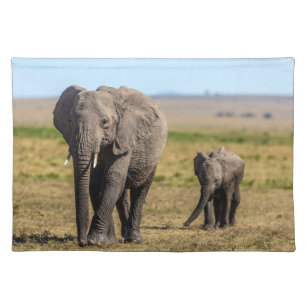 Cutest Baby Animals   Elephant Mother & Baby Cloth Placemat