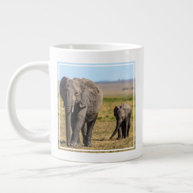 Cutest Baby Animals | Elephant Mother & Baby Giant Coffee Mug (Left)