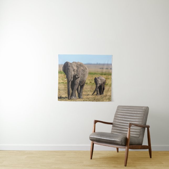 Cutest Baby Animals | Elephant Mother & Baby Tapestry (In Situ (Horizontal))
