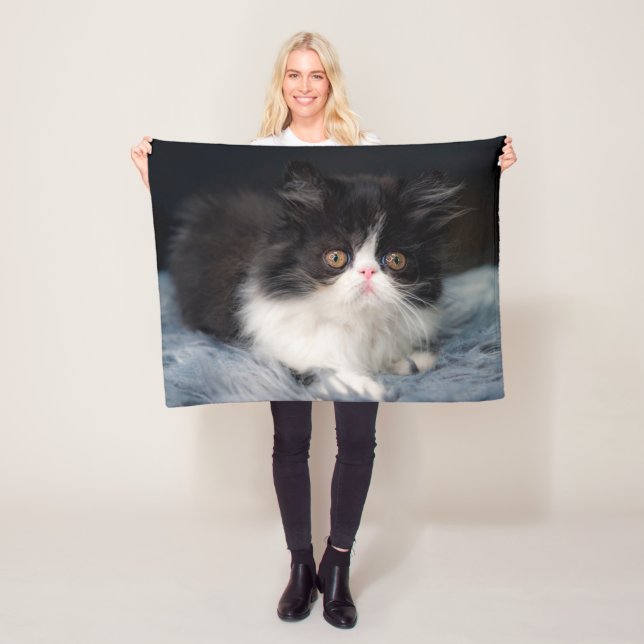 Cutest Baby Animals | Fluffy B&W Kitten Fleece Blanket (In Situ)