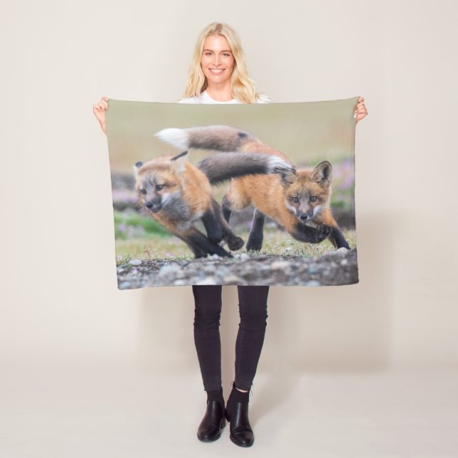 Cutest Baby Animals | Fox Pups at Play Fleece Blanket (In Situ)