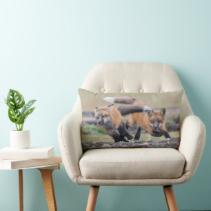 Cutest Baby Animals Fox Pups at Play Lumbar Pillow