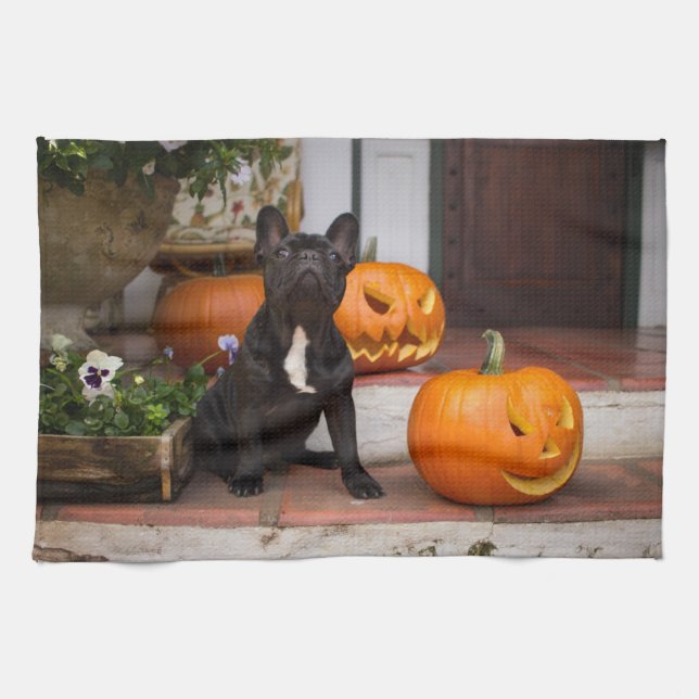Cutest Baby Animals | French Bulldog Halloween Kitchen Towel (Horizontal)