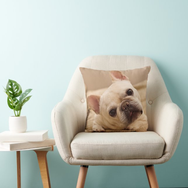 Cutest Baby Animals | French Bulldog Head Tilt Throw Pillow (Chair)