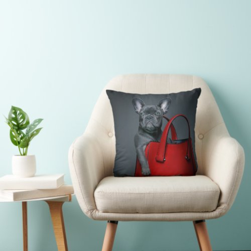 Cutest Baby Animals  French Bulldog in Handbag Throw Pillow