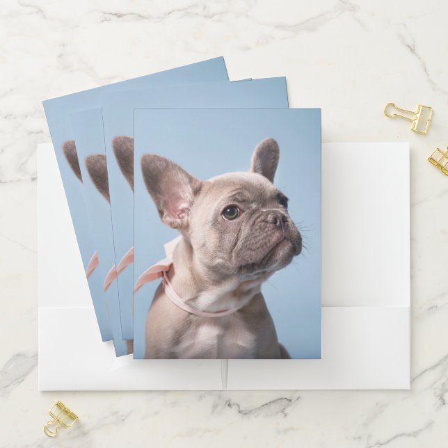 Cutest Baby Animals | French Bulldog Pink Bow Pocket Folder (In Situ)