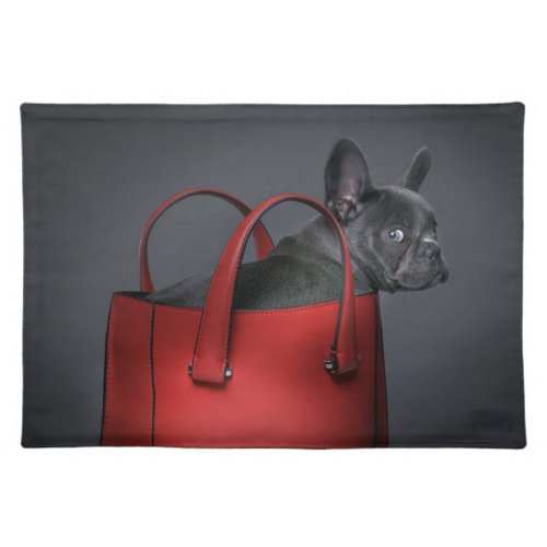 Cutest Baby Animals  French Bulldog Red Hand Bag Cloth Placemat