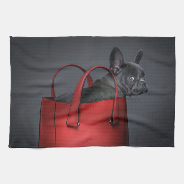 Cutest Baby Animals | French Bulldog Red Hand Bag Kitchen Towel (Horizontal)