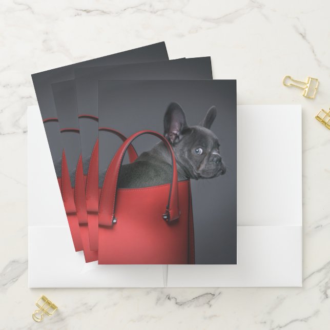 Cutest Baby Animals | French Bulldog Red Hand Bag Pocket Folder (In Situ)
