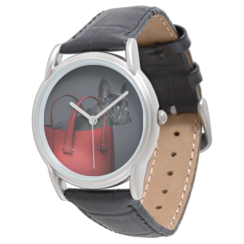 Cutest Baby Animals  French Bulldog Red Hand Bag Watch