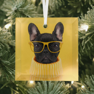 Cutest Baby Animals French Bulldog Sunglasses Glass Ornament