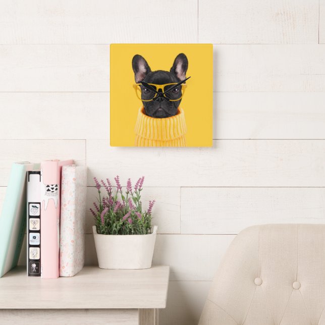 Cutest Baby Animals | French Bulldog Sunglasses Square Wall Clock (Reading Room)