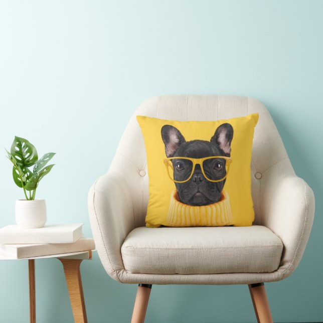 Cutest Baby Animals | French Bulldog Sunglasses Throw Pillow (Chair)