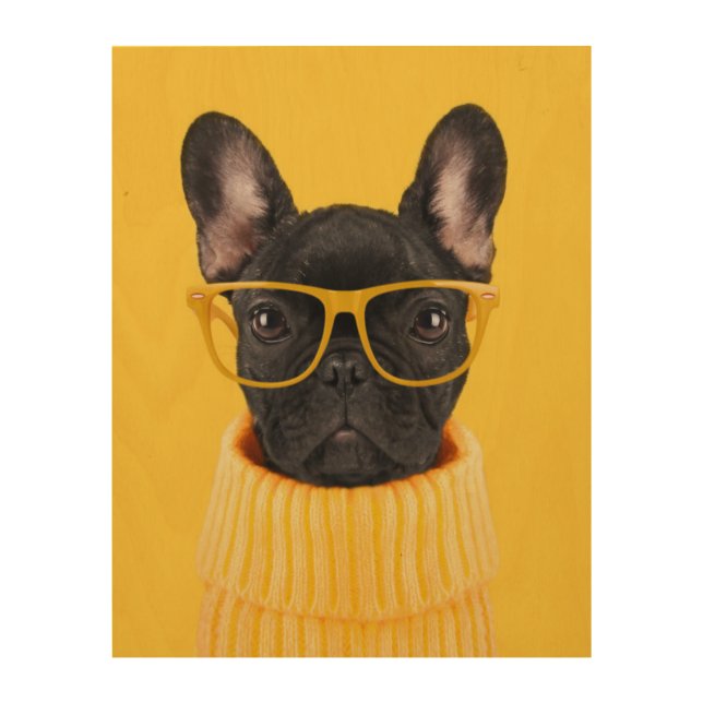 Cutest Baby Animals | French Bulldog Sunglasses Wood Wall Art (Front)