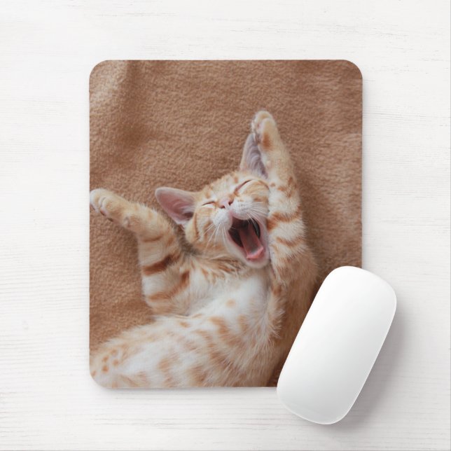 Cutest Baby Animals | Ginger Kitten Yawning Mouse Pad (With Mouse)